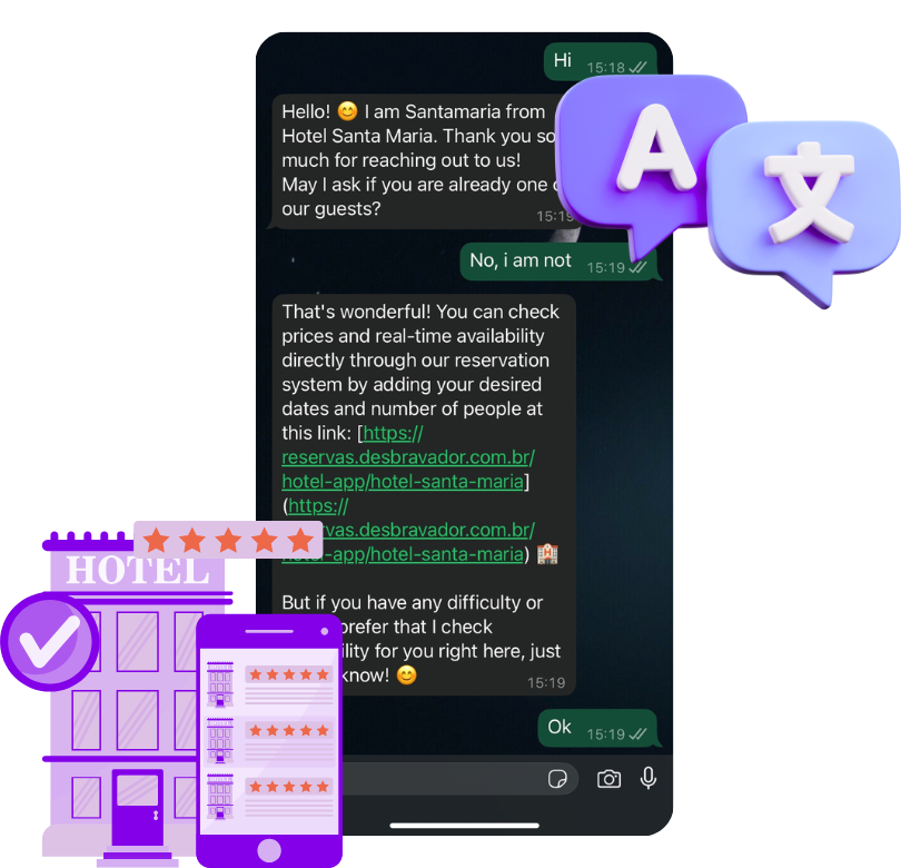 Chat bilíngue com atendimento hoteleiro automatizado