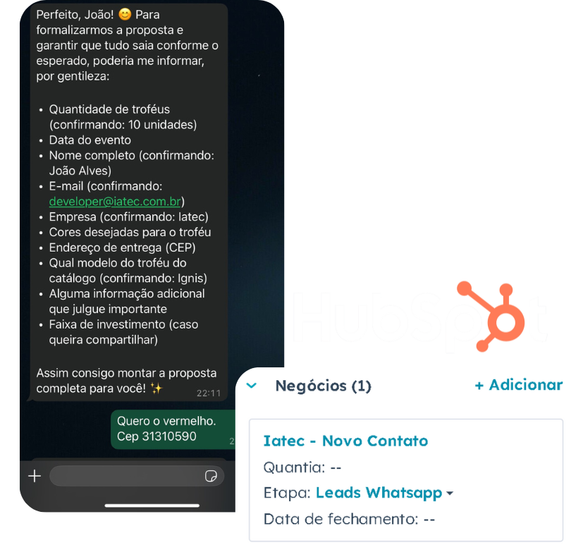 Conversa de WhatsApp com IA integrada ao HubSpot